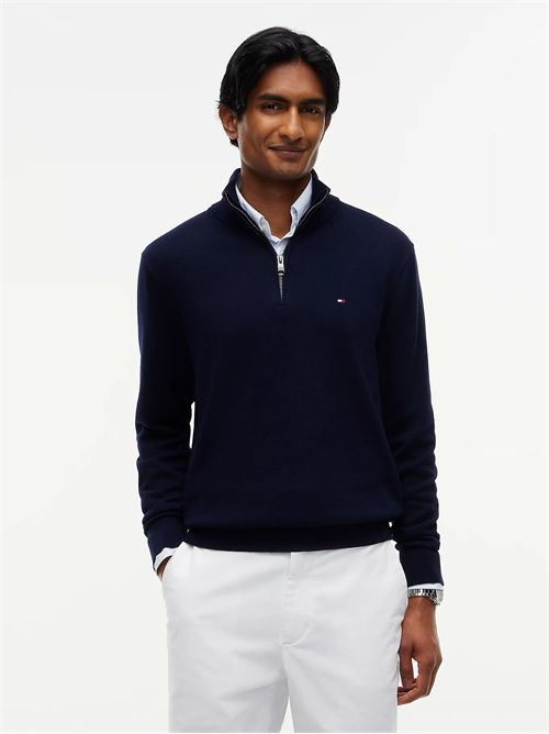 Pullover relaxed fit con cashmere e mezza zip
